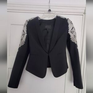 Bcbg Black Blazer with White/Ivory Geometric Embroidery